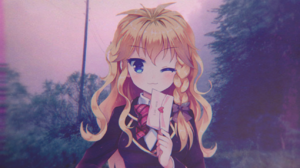 Animeirl Curly Hair Braids Forest Letter Anime Girls Vertical One Eye Closed Braided Hair Schoolgirl 1290x1600 Wallpaper