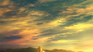 Pixiv Artwork Sunset Sunset Glow Sky Clouds Building Portrait Display Mountains 1322x1584 Wallpaper