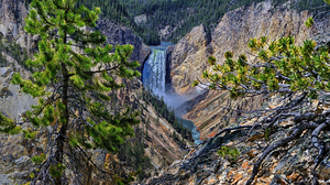 Earth Waterfall Rock Mountain Forest River Yellowstone 1920x1080 Wallpaper