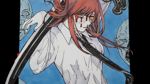 Makima Chainsaw Man Chainsaw Man Anime Girls Sword Vertical Redhead Yellow Eyes 2486x4096 Wallpaper