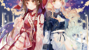 Touhou Anime Girls Digital Art Artwork 2D Hakurei Reimu Kirisame Marisa Shrine Maidens Witch Holding 1202x1400 Wallpaper