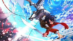 Shingeki No Kyojin Mikasa Ackerman Black Hair Sky Sword Scarf Flying Anime Girls 3840x2160 Wallpaper