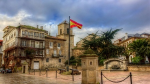 Spain Flag Town Sky Clouds Architecture Building Trees Car Cannon 1920x1200 Wallpaper