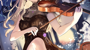 Anime Anime Girls Vertical Violin Musical Instrument Legs Crossed Dress Treble Clef Confetti Musical 1200x1780 Wallpaper