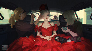 DereK Jiang Artwork Harley Quinn ArtStation Women Makeup Dress Red Dress Car Interior Red Clothing R 1920x1089 Wallpaper