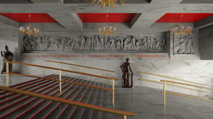 3D Graphics CGi Digital Art Render Stairs Palace Statue Marble 1920x1080 Wallpaper