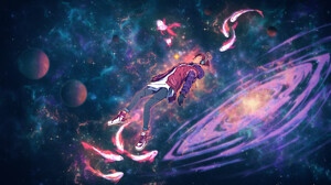 Christian Benavides Digital Art Fantasy Art Fish Surreal Space Headphones Artwork Stars Planet Galax 3840x2160 Wallpaper