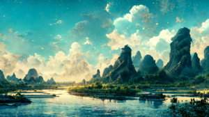 Ai Ai Art MeaningJun Nature Mountains Clouds Sky Water 4608x2048 Wallpaper