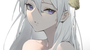 AliosArvin Anime Anime Girls Simple Background Long Hair White Hair Purple Eyes Original Characters  2508x3541 Wallpaper