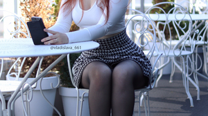 Women Model Redhead White Tops Sitting Outdoors Women Outdoors Tights 2107x3000 Wallpaper