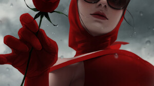 JeeHyung Lee Artwork ArtStation Women Flowers Red Flowers Rose Red Clothing Reflection Shades Women  1600x2429 Wallpaper