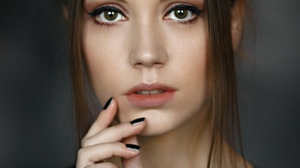 Alexey Kishechkin Women Ksenia Kokoreva Brunette Hairbun Black Nails Black Clothing Makeup Eyeliner  1543x2160 Wallpaper