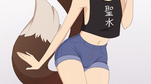 Fox Girl Brunette Anime Girls Animal Ears Tail Socks Shorts 800x1644 Wallpaper