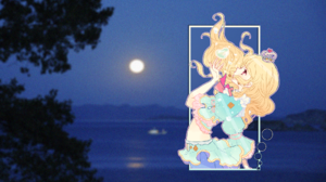 Picture In Picture Lake Moon Moonlight Anime Girls Long Hair Blonde Red Eyes Earring Blushing Crown  1920x1080 Wallpaper