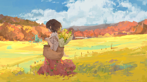 Anime Girls Farm Artwork Windmill Clouds 3840x2160 Wallpaper