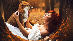 Woman Girl Redhead Red Fox Forest 1920x1200 Wallpaper