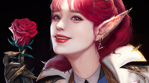 Fantasy Girl Painting Yong Jun Park Redhead Pointy Ears Rose 1437x1352 Wallpaper