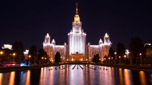 Moscow Building Night Light Reflection University 7512x4992 Wallpaper