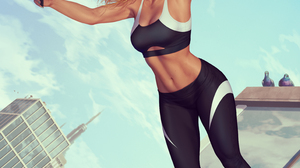 Gwen Stacy Marvel Comics Blonde Building Sky Sportswear Black Top Bubblegum Selfies 2D Artwork Drawi 3085x4047 Wallpaper