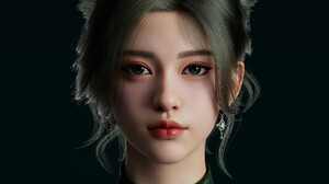 Shangkun Zhong CGi Dark Hair Looking At Viewer Makeup Portrait Portrait Display Short Hair Earring F 1920x1920 Wallpaper