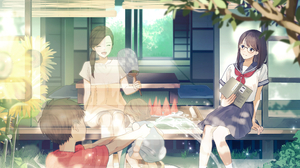 Anime Anime Girls Schoolgirl School Uniform Transparency Anime Boys Waterhose Water Sunflowers Sunli 4093x2894 Wallpaper