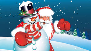 Santa Claus Snowman Christmas Snow Trees Hat Gloves 2560x1440 Wallpaper