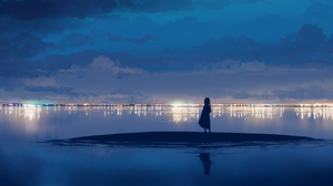 Anime Anime Sky Artwork Anime Girls Horizon Clouds Sky Silhouette Gracile Riverside Reflection Light 5640x2400 Wallpaper
