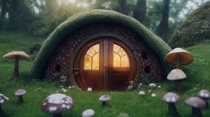 Ai Art Hobbiton House Mushroom Grass Fungus 2304x1536 Wallpaper