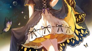 Anime Anime Girls Vocaloid Kagamine Rin Butterfly Dress Blonde Short Hair Blue Eyes Artwork Yuna Pan 1600x2932 Wallpaper