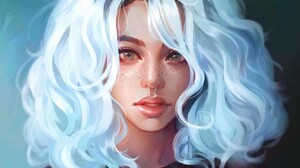 Artwork Women Blue Hair Freckles Nose Ring 1334x1081 Wallpaper