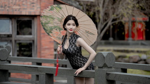 Asian Model Women Long Hair Dark Hair Japanese Umbrella 1920x1209 wallpaper