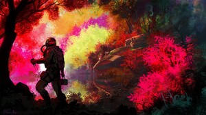 Astronaut Spaceship Lake Colorful Reflection Military Aircraft Trees Artwork Fantasy Art Spacesuit S 3840x2160 Wallpaper