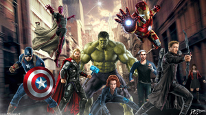 Black Widow Captain America Hawkeye Hulk Iron Man Quicksilver Marvel Comics Scarlet Witch Thor Visio 1920x1080 Wallpaper