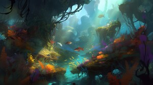 Ai Art Aliens Landscape Planet Underwater Colorful Fish Illustration Water In Water Sunlight Animals 3854x2160 Wallpaper