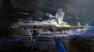 Thomas Brissot Digital Art Artwork Illustration Spaceship Hangar Sketches Painting Futuristic 3840x2215 wallpaper