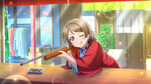 Watanabe You Love Live Sunshine Love Live Anime Anime Girls Gun Tongue Out One Eye Closed Bubbles St 3600x1800 Wallpaper