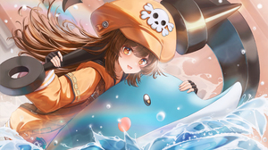 Anime Anime Girls Water Looking At Viewer Brunette Brown Eyes Dolphin Rainbows Anchors Hat Animals W 2400x1600 Wallpaper
