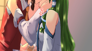 Anime Anime Girls Touhou Hakurei Reimu Kochiya Sanae Long Hair Black Hair Green Hair Miko Japanese C 2000x2500 Wallpaper