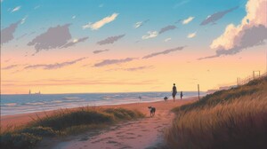 Ai Art Illustration Beach Clouds Sea Water Sand Sky Sunset Glow 4579x2616 Wallpaper