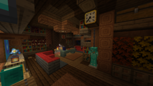 Minecraft Cabin Interior Night Comforting House Video Games CGi Cube Armor 1920x1080 wallpaper