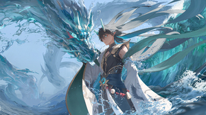 Video Game Art Digital Art Dan Heng Honkai Star Rail Dragon Waves Horns Void 0 Ultrawide Watermarked 3300x1414 Wallpaper