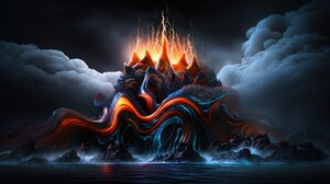 Ai Art Illustration Lava Citadel Water Clouds 4579x2616 Wallpaper