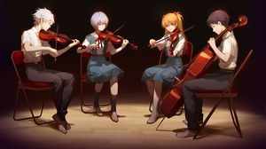 Hair Bows Women Artwork Ray Tracing Anime Girls Anime Boys Violin Cello Musical Instrument Neon Gene 3840x2160 Wallpaper