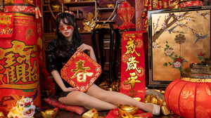 Asian Model Women Long Hair Dark Hair Sitting 3840x2559 Wallpaper