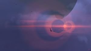 JoeyJazz Clouds Fantasy Art Digital Art Birds Circle Minimalism 2560x1440 Wallpaper