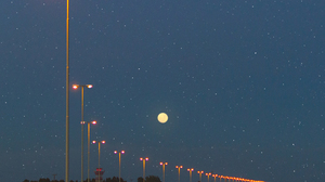 Moon Lights Street Light Stars Road Vertical Night Night Sky 2417x3021 Wallpaper