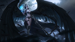 Angel Warrior Female Warrior Sword Armor Night Moon Fallen Angel 3840x2160 Wallpaper
