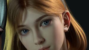 Digital Art Artwork Illustration CGi Women Closeup Blue Eyes Bunny Ears Simple Background Redhead Bo 1920x2597 Wallpaper