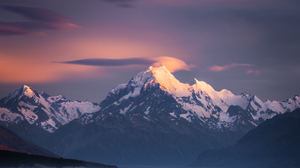 Landscape Nature Photography Mountains Sky Mount Cook New Zealand Snow Peak Clouds Sunset 5120x2880 Wallpaper