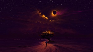 BisBiswas Digital Art Nature Paint Brushes Landscape Digital Painting Eclipse Night Clouds Path Tree 1920x1080 Wallpaper